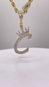 0.51 CT. Natural Diamond Initial C Pendent With Crown In 10 KT Yellow Gold