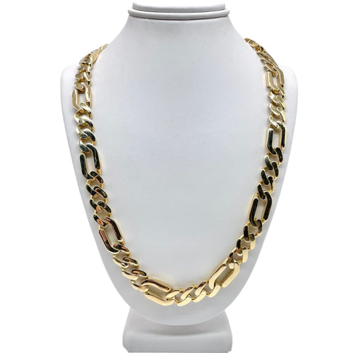 9mm Figaro Link Chain With CZ Box Lock In 10 KT Yellow Gold