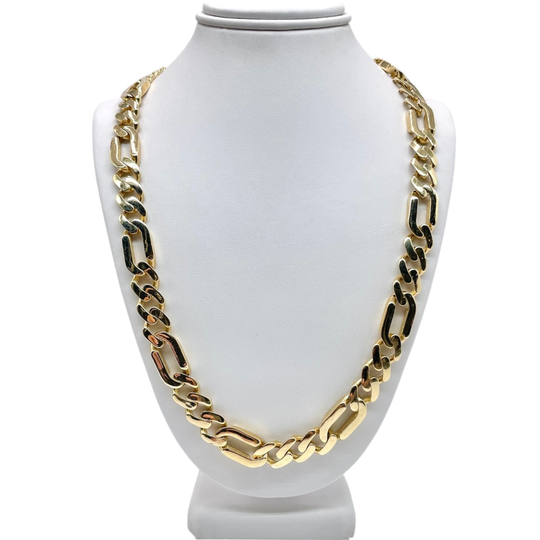 9mm Figaro Link Chain With CZ Box Lock In 10 KT Yellow Gold