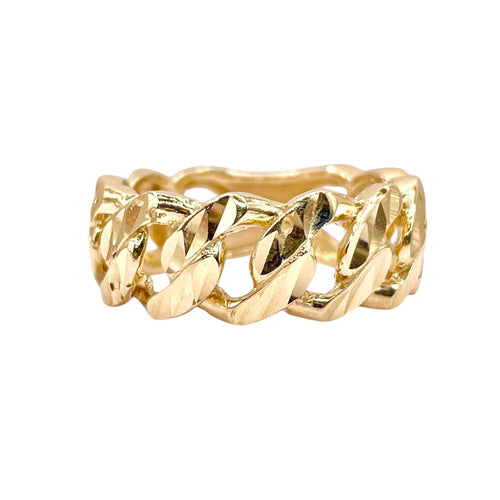 Diamond-Cut Cuban Link Men’s Ring In 10 KT Yellow Gold