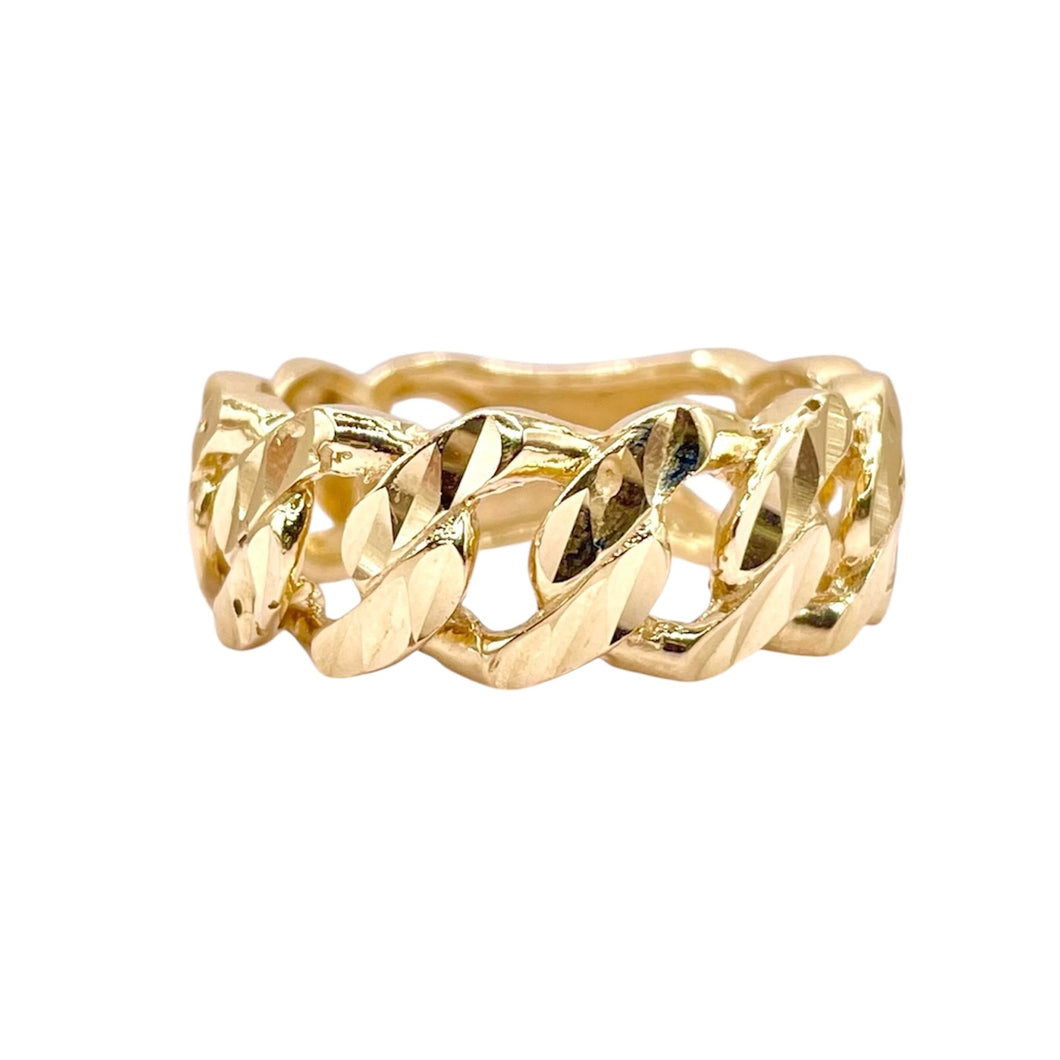 Diamond-Cut Cuban Link Men’s Ring In 10 KT Yellow Gold