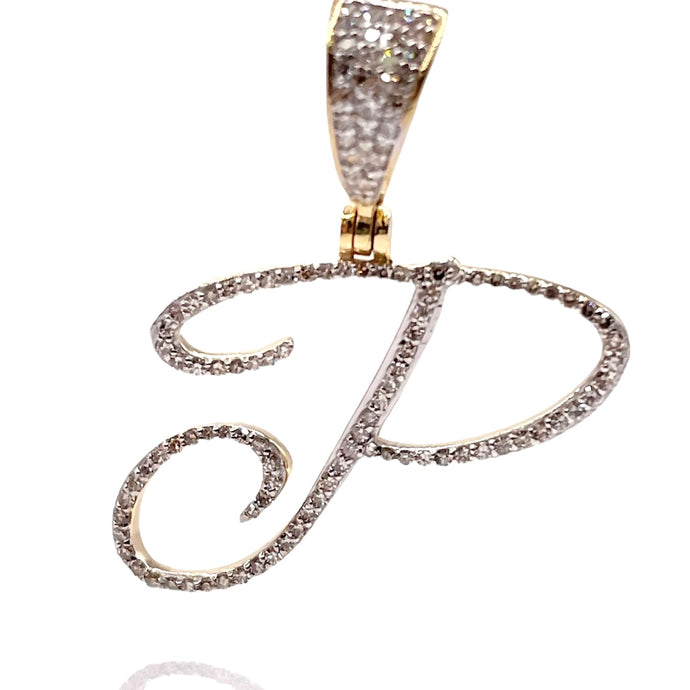 0.50 CT. Natural Diamond Initial P Pendent In 10 KT Yellow Gold