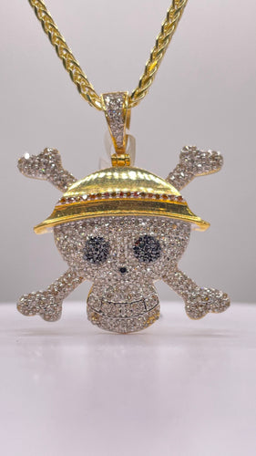 1.28 CT. Natural Diamond Skull Pendant & Franco Chain Combo In 10 KT Yellow Gold