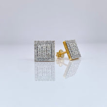 Load image into Gallery viewer, 0.92 CT. T.D.W Natural Diamond Square Shape Stud Earrings In 10 KT Yellow Gold