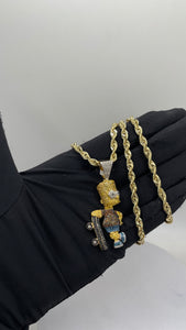 1.45 CT Natural Diamond Bart Simpson Holding Skateboard Pendent In 10 KT Yellow Gold
