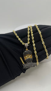 1.06 CT. Natural Black Diamond Ninja Pendent & Rope Chain Combo In 10 KT Yellow Gold