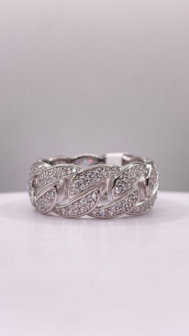 Eternity Silver Cuban Link Ring With CZ