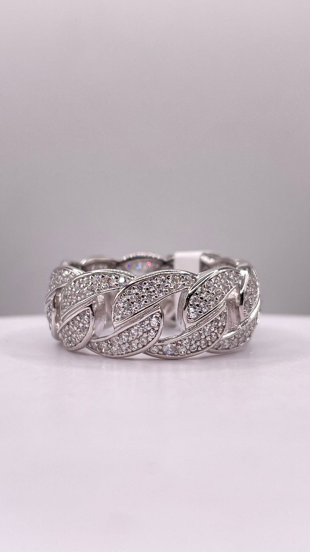Eternity Silver Cuban Link Ring With CZ