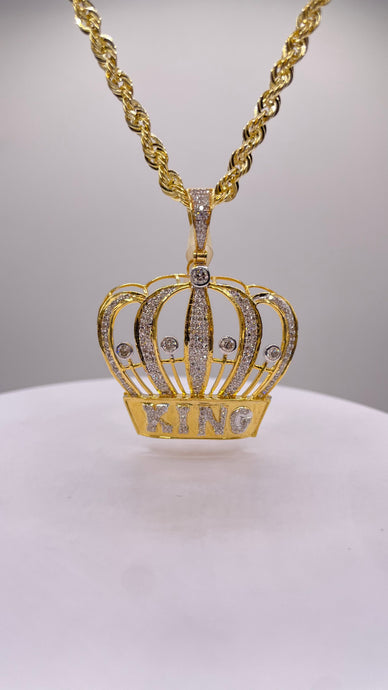 1.32 CT. Natural Diamond King Pendent & Rope Chain Combo In 10 KT Yellow Gold