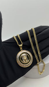 Jesus Pendent & Cuban Chain Combo In 10 KT Yellow Gold