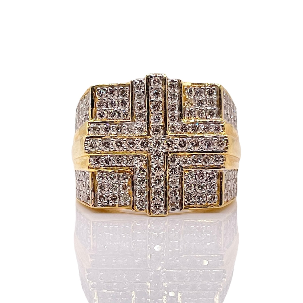 1.51 CT. Natural Multi-Diamond Square-Shaped Men’s Ring 10KT Yellow Gold