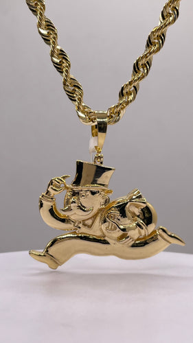 Monopoly Man Pendant & Rope Chain Combo In 10 KT Yellow Gold