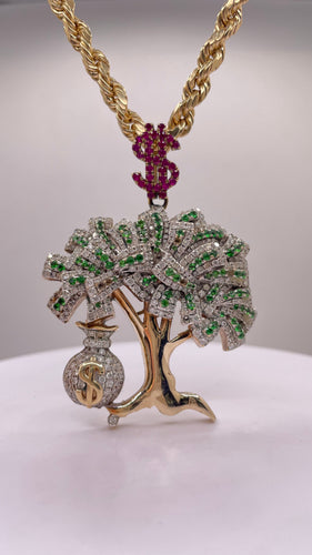 Natural Diamond Money Tree Pendant In 10 KT Yellow Gold