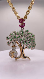 Natural Diamond Money Tree Pendant In 10 KT Yellow Gold