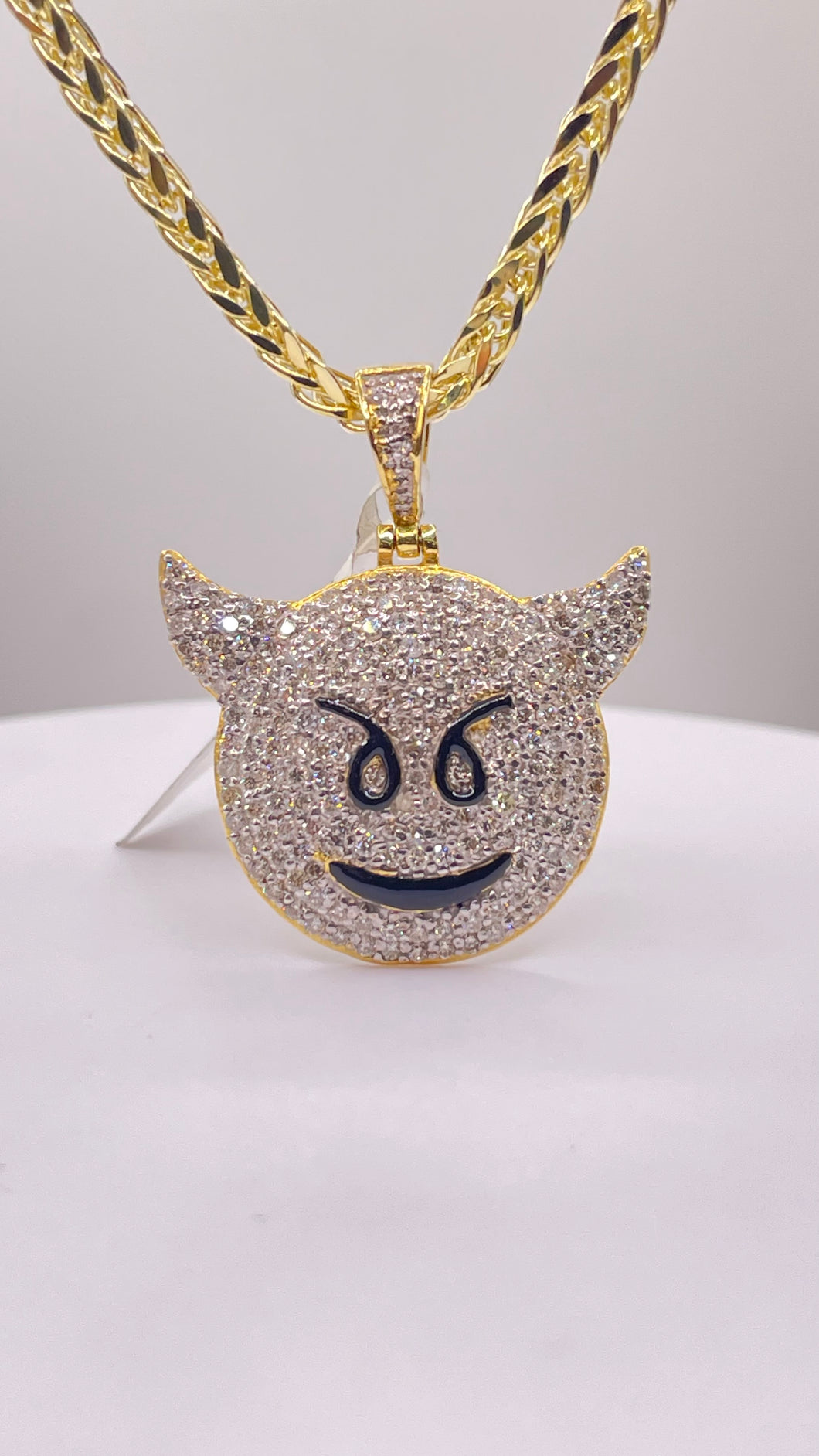 1.71 CT. Natural Diamond Devil Emoji Pendent In 10 KT Yellow Gold