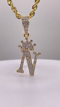 Load image into Gallery viewer, 0.53 CT. Natural Diamond Initial N Pendent With Crown In 10 KT Yellow Gold