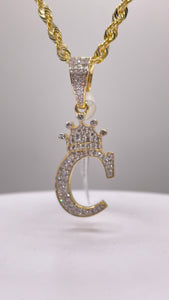 0.45 CT. Natural Diamond Initial C With Crown Pendent In 10 KT Yellow Gold