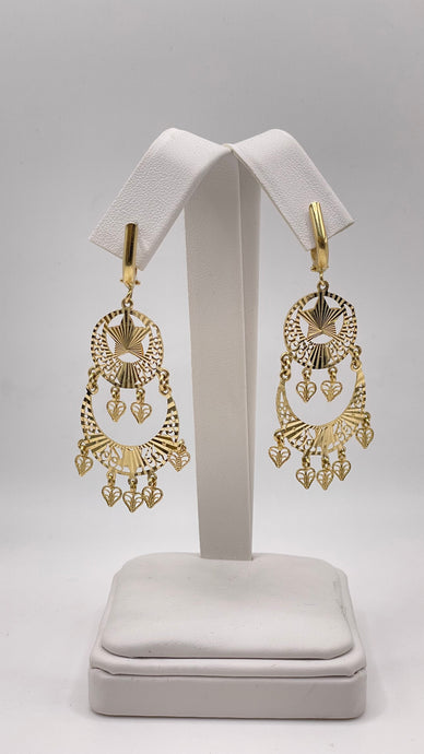 14 KT Yellow Gold Hanging Earrings With Star & Heart Design