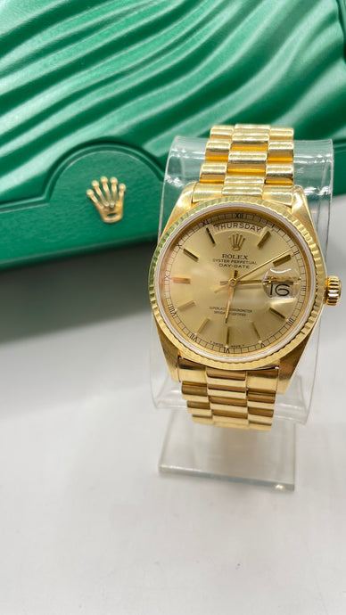 36mm 18 KT DayDate Rolex Watch With Champagne Dial & Presidential Band