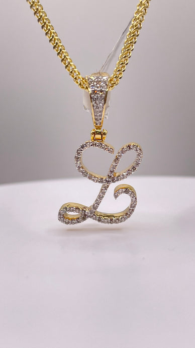 0.30 CT. Natural Diamond L Initial Pendent In 10 KT Yellow Gold