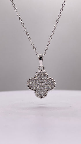 Silver Clover Pendent & Chain With CZ