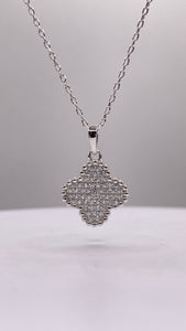 Silver Clover Pendent & Chain With CZ