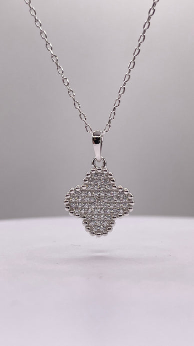 Silver Clover Pendent & Chain With CZ