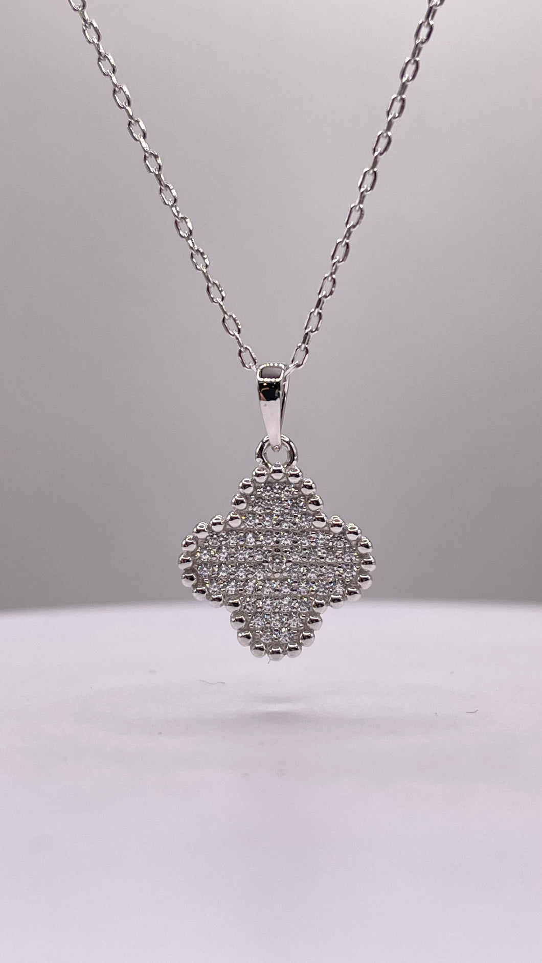 Silver Clover Pendent & Chain With CZ