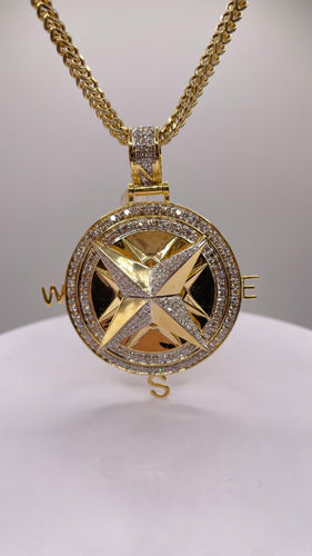 2.63 CT. Natural Diamond Compass Pendant & Franco Chain Combo In 10 KT Yellow Gold