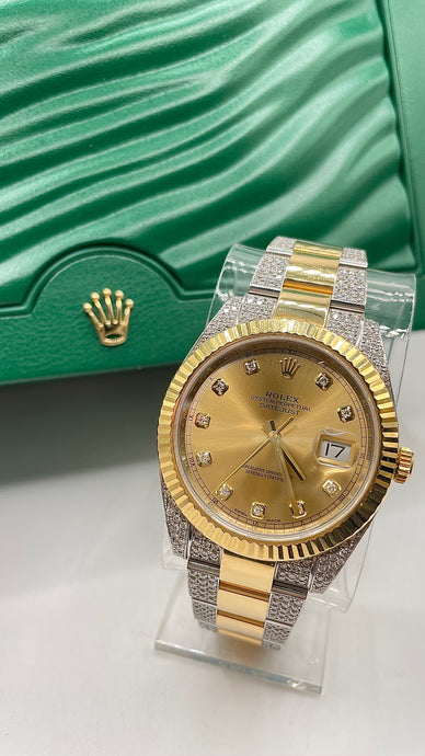 41mm Two-Tone 18 KT DateJust Rolex Watch With VS Natural Diamonds & Champagne Diamond Dial
