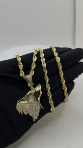 0.54 CT. Natural Diamond Wolf Pendent & Rope Chain Combo In 10 KT Yellow Gold