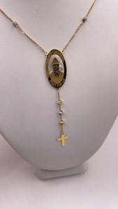 Tri Colour Rosary Necklace In 10 KT Gold With Pearl