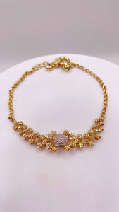 14 KT Yellow Gold Diamond-Cut Ball Bracelet With CZ