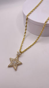 CZ Star Pendent & Diamond-Cut Rope Chain Combo In 10 KT Yellow Gold