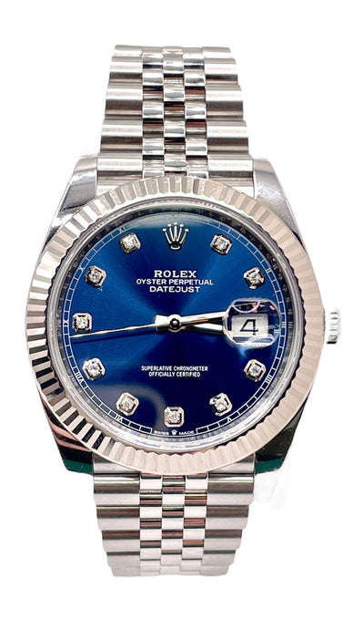 41mm DateJust Rolex With Bright Blue Diamond Dial