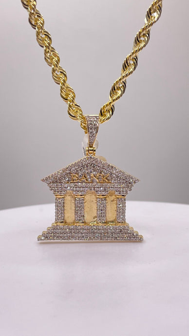 1.24 CT. Natural Diamond Bank Pendent & Rope Chain Combo