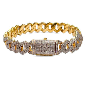 6.74 CT. Natural Diamonds Zig-Zag Cuban Bracelet In 10 KT Yellow Gold