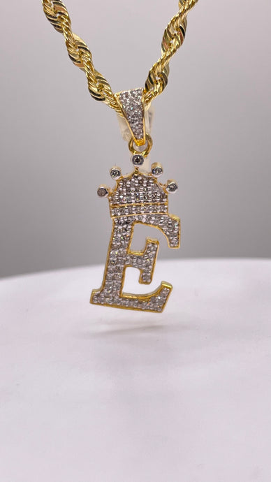 0.45 CT. Natural Diamond Initial E Pendent With Crown In 10 KT Yellow Gold