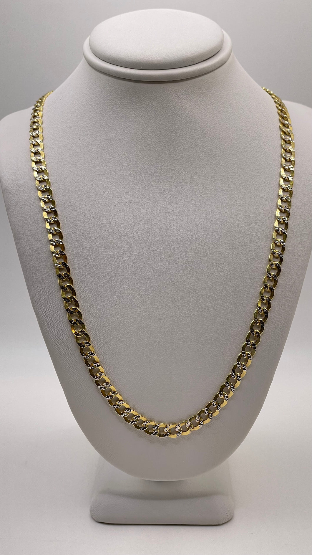 5.3mm Two-Tone Diamond Cut Curb Link Chain In 10 KT Yellow Gold