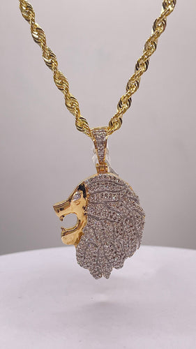 0.90 CT. Natural Diamond Lion Pendant & Rope Chain Combo In 10 KT Yellow Gold