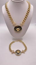 Load image into Gallery viewer, Medusa Face CZ Chain &amp; Bracelet Combo In 14 KT Yellow Gold