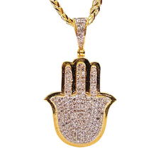 Load image into Gallery viewer, 0.90 CT. Natural Diamond Hamsa Hand Pendant In 10 KT Yellow Gold