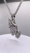 Load image into Gallery viewer, Men’s Praying Hands Pendent In Silver With CZ