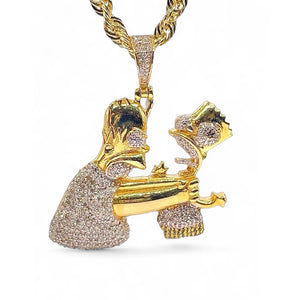 1.09 CT. Natural Diamond Homer & Bart Simpson Pendent In 10 KT Yellow Gold
