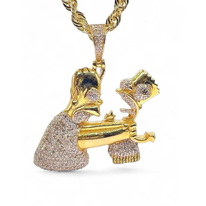 1.09 CT. Natural Diamond Homer & Bart Simpson Pendent In 10 KT Yellow Gold