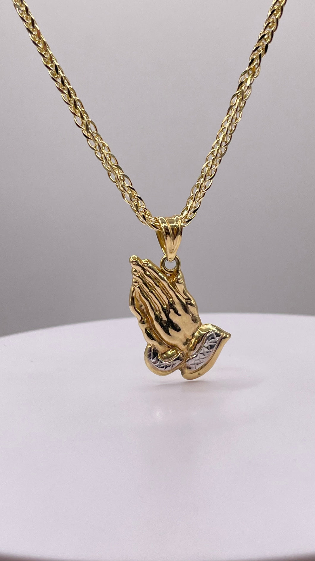 Prayer Hands Pendent & Franco Chain Combo In 10 KT Yellow Gold