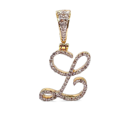 0.30 CT. Natural Diamond L Initial Pendant In 10 KT Yellow Gold