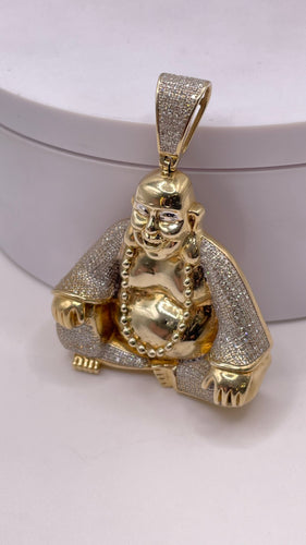 Natural Diamond Buddha Pendant In 10 KT Yellow Gold