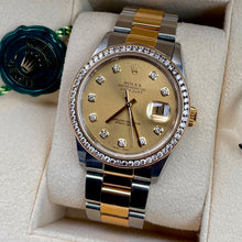 Load image into Gallery viewer, 36mm Two-Tone DateJust Rolex Watch With Champagne Diamond Dial