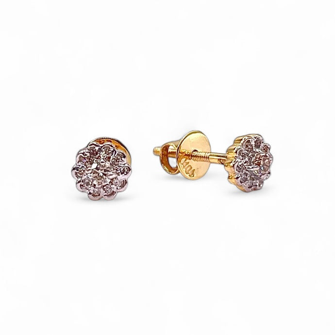 0.11 Ct. Natural Diamond Dainty Flower Shape Stud Earrings In 10 KT Yellow Gold